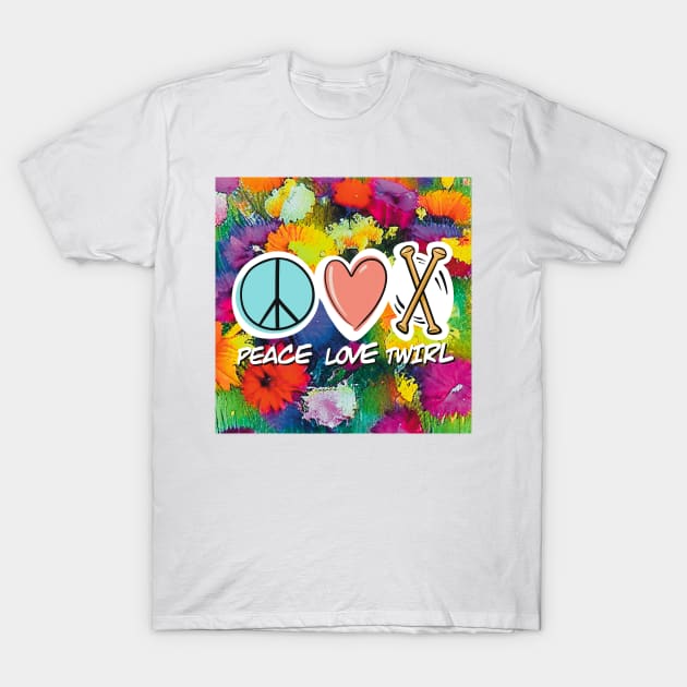 Peace Love Twirl symbol Floral design T-Shirt by SubtleSplit